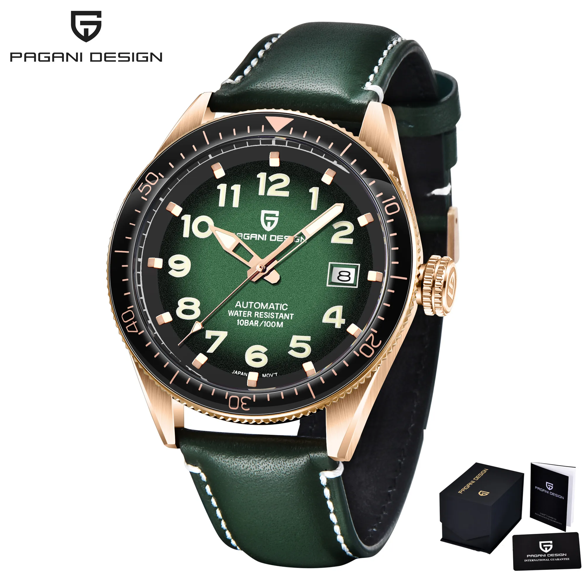 PAGANI дизайнерские брендовые роскошные часы Мужские Автоматические классические синие механические кожаные водонепроницаемые часы мужские часы Reloj Hombre - Цвет: leather gold green