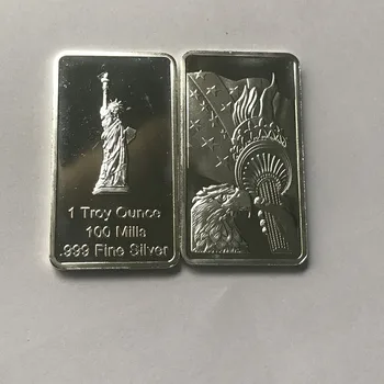 

50 pcs Non Magnetic American statue 1 OZ silver plated ingot eagle head badge 50 mm x 28 mm collectible decoration bars
