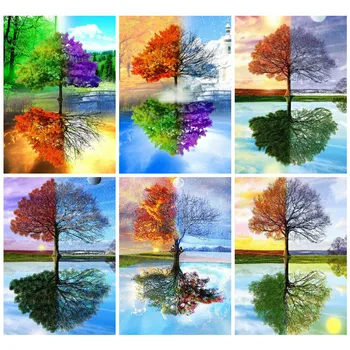 

Huacan Diamond Painting Full Drill Landscape Home Decoration Mosaic Four Seasons Tree Handmade Gift