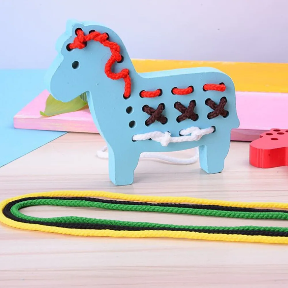 Деревянные игрушки, детские игрушки для самостоятельной сборки, Мультяшные животные, нанизанные резьбы, игрушка Монтессори для обучения и обучения, игрушка-пазл для малышей, детей