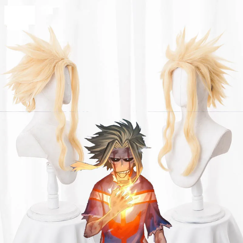 Morematch My Hero Academia Boku No Hiro Akademia All Might Short Golden Synthetic Heat Resistant Cosplay Hair Wig+One Cap