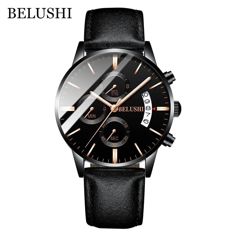 Relojes часы мужские модные спортивные кварцевые часы мужские часы с хронографом высококачественные Бизнес водонепроницаемые часы Relogio Masculino - Цвет: Leather Black Gold