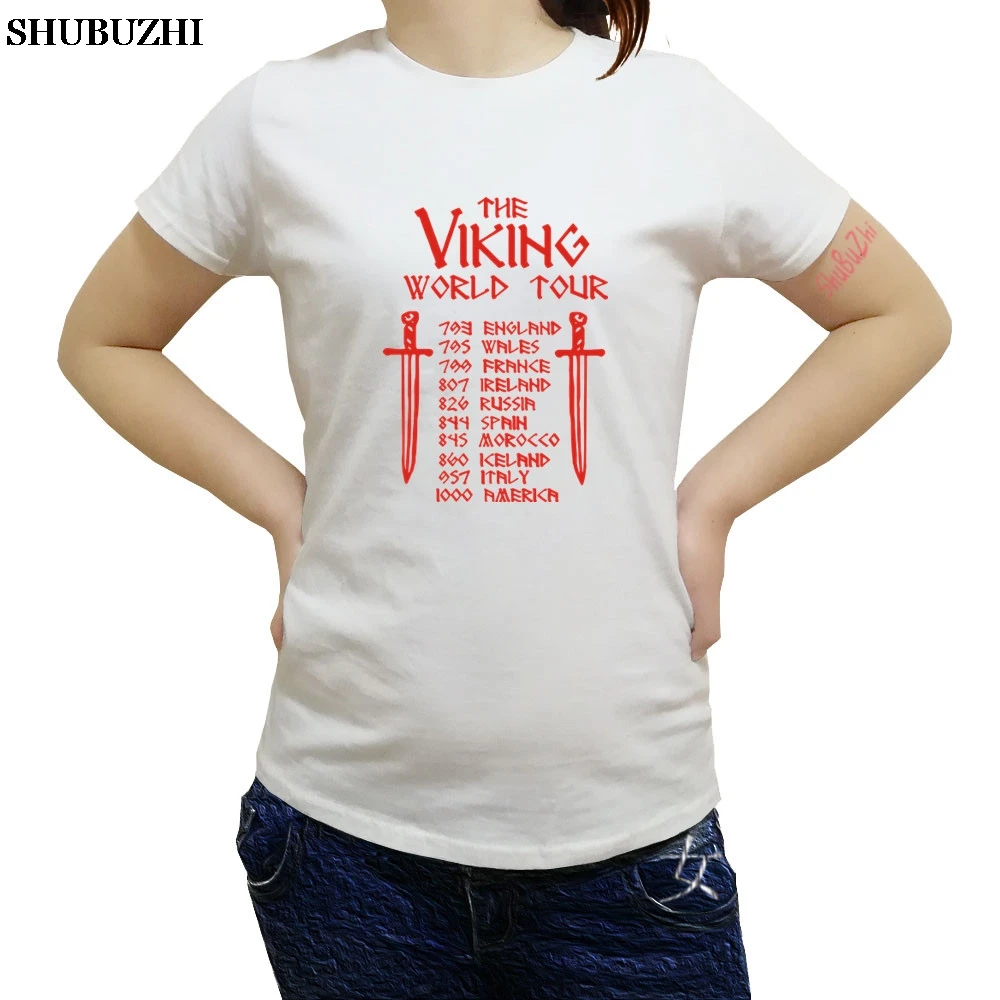 Прямая VIKING WORLD TOUR Хлопковая женская футболка брендовая модная футболка ODIN THOR RAGNAR NORGE VALHALLA футболка - Цвет: white