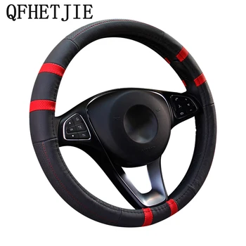 

QFHETJIE New Car Steering Wheel Cover Top Layer Leather Car Handle Cover Truck Steering Wheel Cover 37-38CM Car Accessories