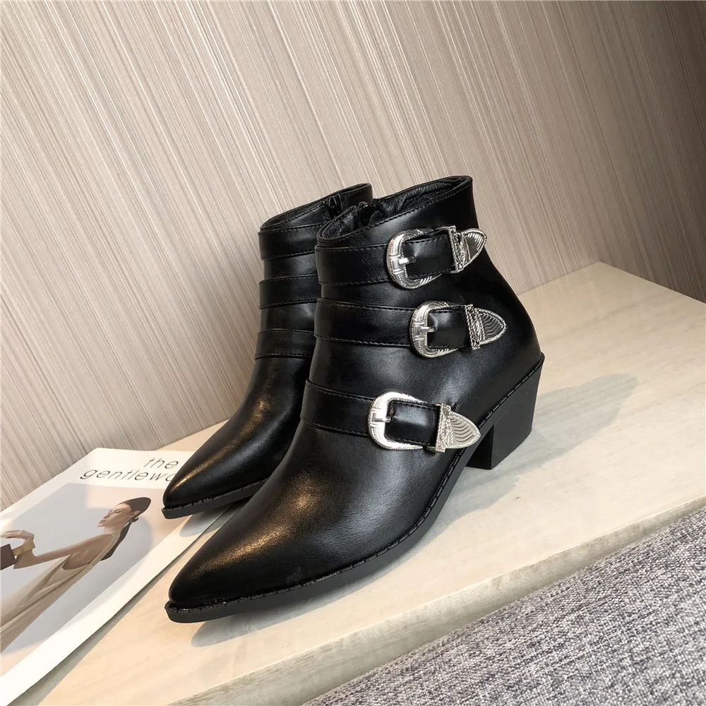 MIULAMIULA Brand Designer Winter New Luxury Metal Buckle Genuine Leather Platform Shoes Lady Short Ankle Boots Zipper 35-40