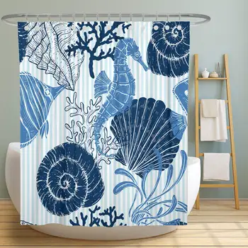 

Sea Seashell Seahorse Coral Pattern Design Decorative Shower Curtains