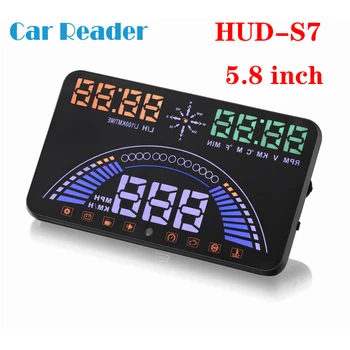 

HUD S7 5.8'' inch Car Head Up Display OBD2 +GPS Two system Car Interface Speedometer Detector Over Speed Alert LED Alarm System