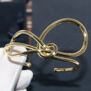 

Hot brand 925 Sterling silver gold bowknot bracelet Fashion Adjustable bow tie bangle Cuff Opening Bracelet for women jewelry
