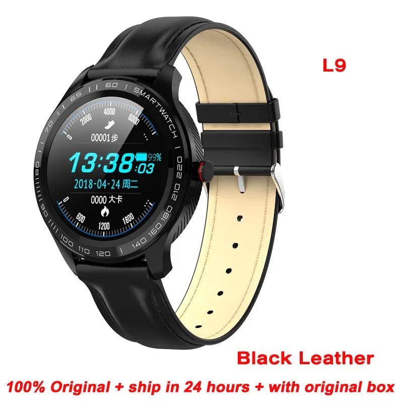 leather black ЭКГ PPG L9 Смарт часы IP68 Водонепроницаемый несколько видов спорта сердечного ритма Bluetooth Smartwatch кровяное давление кислорода VS L5 L7 - Цвет: leather black