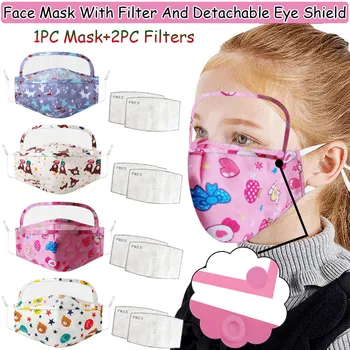 

Kids Cartoon Reusable Face Mask with Filters and Detachable Eyes Shield Breathable Mask Mouth Caps Cloth Washable Mouth Mask Reu
