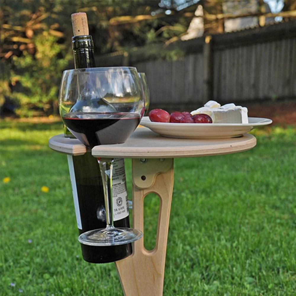 Portable Outdoor Wine Table Wooden Picnic Table Outdoor Garden