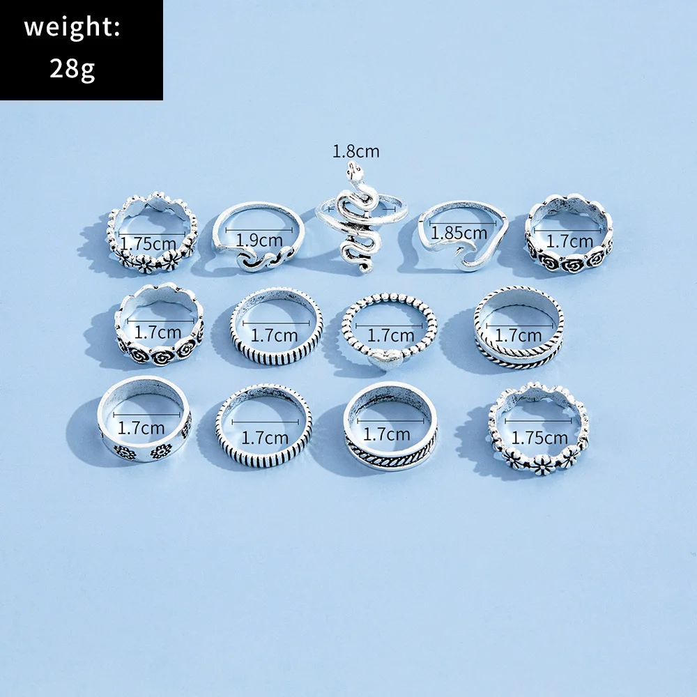 Ring Set HI MAN 13 Pcs/Set European Mixed Snake Flower Butterfly Heart Irregular Arc Ring Women Creative All-Match Jewelry