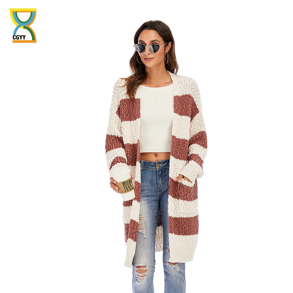 

CGYY Unique Nature Womens Open Front Long Knitted Color Block Cardigan Lightweight Female Warm Kimono Coat With Hoodie