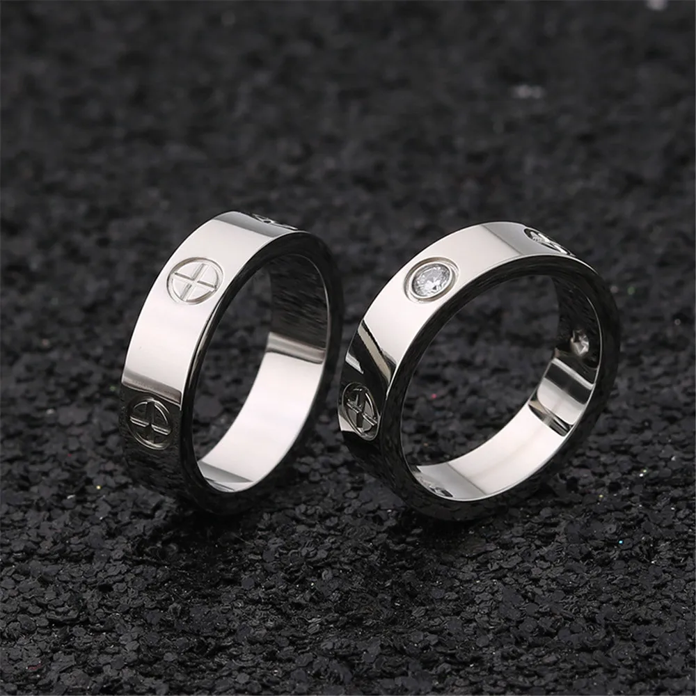 Cross Screw Rings For Women Accessories Stainless Steel Men Jewelry Couple Engagement Gold Luxury Crystal Love Wedding Ring