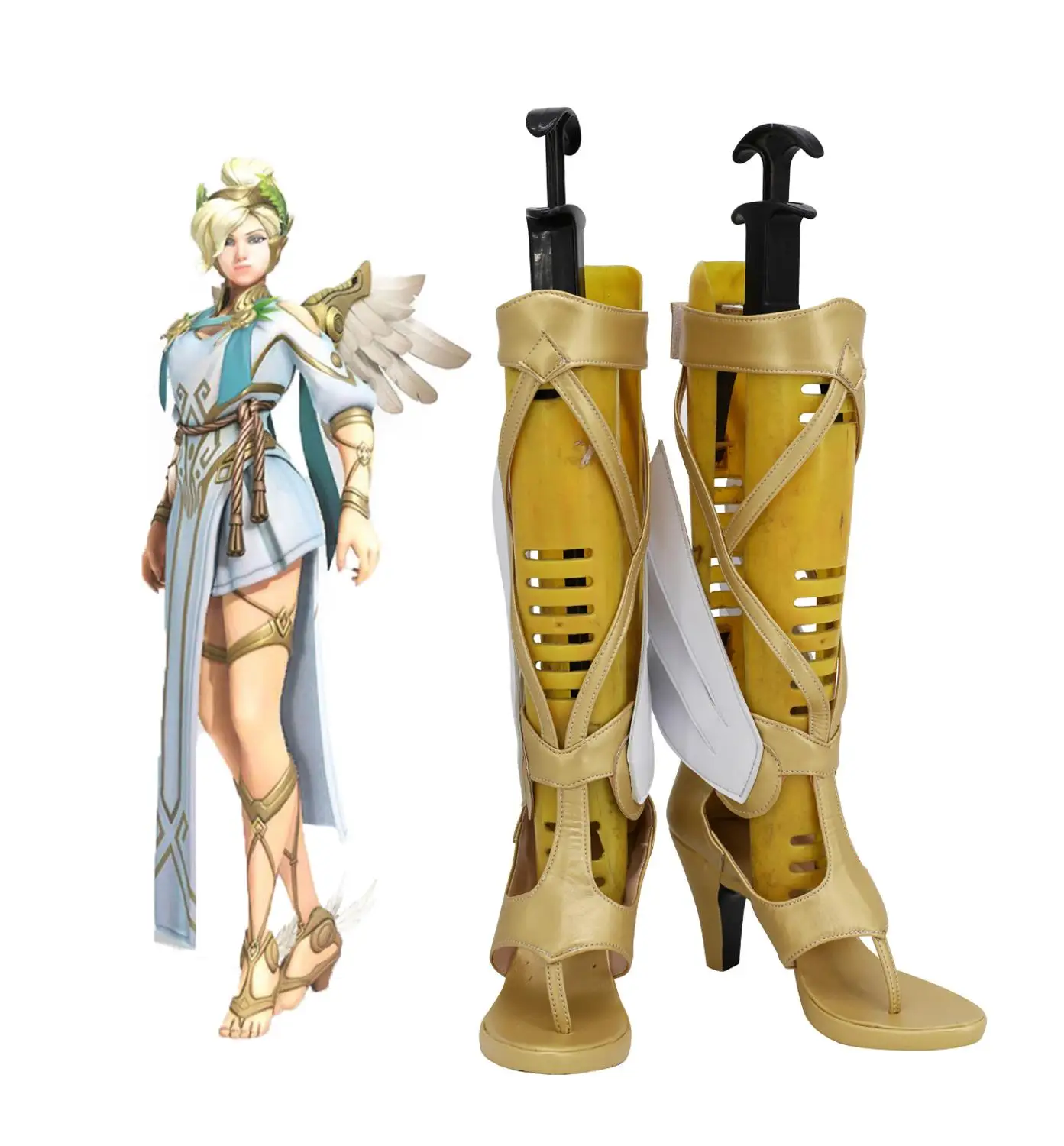 

OW Hero Guardian Angel Mercy Angela Ziegler Legendary Winged Victory Ver. Game Cosplay Shoes Golden Boots