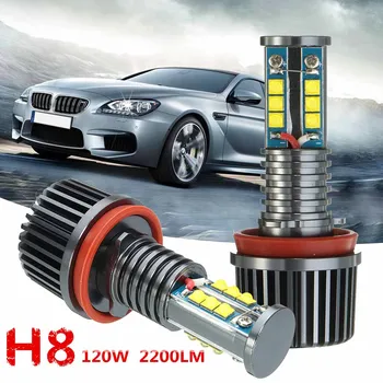 

2pcs 120W H8 LED Angel Eyes Light Bulb Halo Ring White Headlight Fog lamp for BMW E60 E61 E63 E64 E39 E53 X5 X3 E90 E92 E93