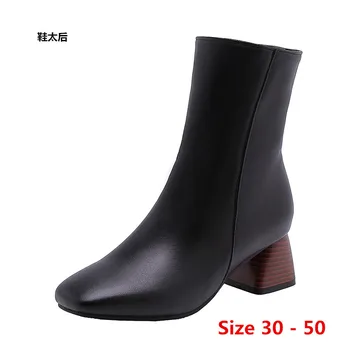 

Spring Autumn Med High Heel Ankle Boots Women Martens Short Boots Woman Martin Shoes Botas Muje Small Big Size 30 - 50