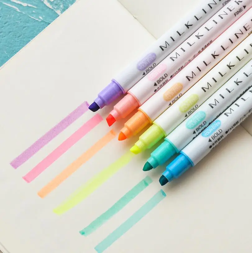 

12 Colors Set Dual Tip Highlighter Art Marker Pen Handwriting Lettering Sketch Drawing School Supplies Watercolors Brush Pen