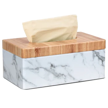 

BESTRectangular Marble PU Facial Grain Tissue Box Cover Napkin Holder Paper Towel Dispenser Container for Home Office Decor