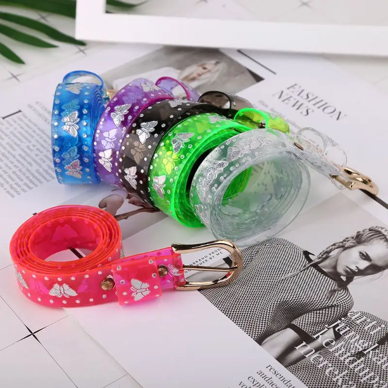 

Sweet Candy Color Laser Butterfly Belt Women Dress Transparent Jelly Waist Belt
