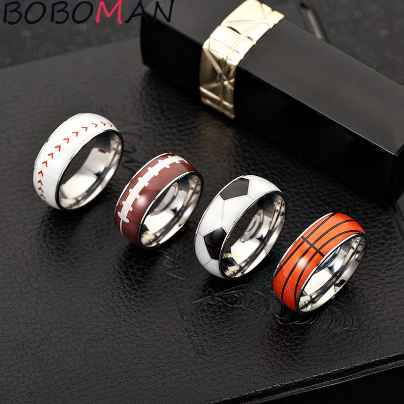 Anillo de bola de acero inoxidable de para deportiva, color plateado, para fútbol, baloncesto, fútbol, pelota de béisbol, regalo para fanáticos|Anillos| - AliExpress