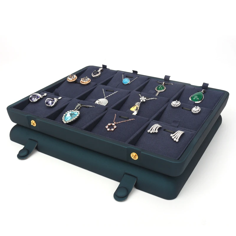 

Large Capacity Pu Leather Concealed Button Pendant Ring Display Stand Built-in 12cells Card Slot Removed For Jewelry Accessories