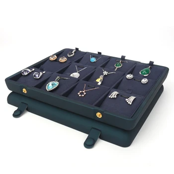 

Large Capacity Pu Leather Concealed Button Pendant Ring Display Stand Built-in 12cells Card Slot Removed For Jewelry Accessories