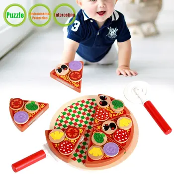 

Pretend Play Toy Wooden Pizza Toy Educational Food Cutting Playing Set Kindergarten Montessori Food Cooking Simulation Tableware