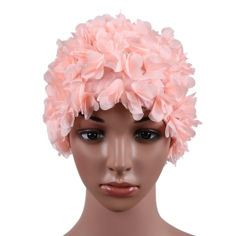 Women Flowers Swimming Caps Three-dimensional Flower Petals Design Bath Female Cap Ladies Swim Cap for Long Hair 3