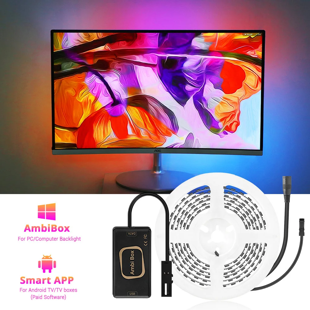 USB Ambilight TV PC Screen LED TV Backlight LED Strip USB Output RGB Dream Screen LED Lights Strip Kit, Color Changing Strips