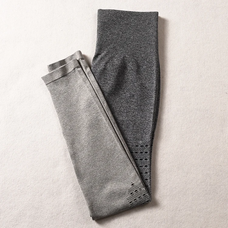 Grey Leggings Ombre Energy бесшовный спортивный костюм для женщин, открытая одежда для спортзала, ребристая спортивная одежда, Женский комплект 2 шт., трикотажный комплект для йоги - Цвет: Grey Leggings