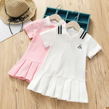 

2020 Baby Tennis Dress Girls White Sports Dress Kids Polo Dress Fancy Stylish Rabbit Clothes Cotton Clothes Teenager Play Dress