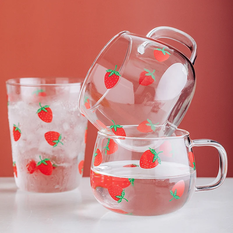 PIKADINGNIS Kawaii Glass Cup Kawaii Strawberry Milk Cup Glass Kawaii Cup  Japanese Drinks Kawaii (Peach mug) 