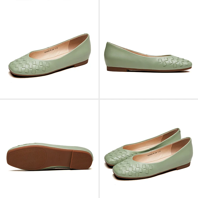 KANGNAI Women Shoes Genuine Leather Fashion Comfortable Square Toe Shallow Flats