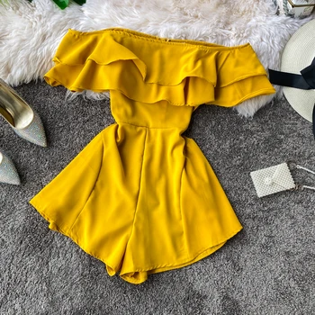 

NiceMix Ruffles Slim 2020 bodysuit Off Shoulder Jumpsuit Casual Sexy Women Bohemian Short Summer Solid Beach Holiday Romper