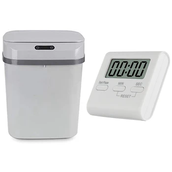 

1 Pcs Lcd Digital Kitchen Cooking Timer & 1 Pcs Smart Trash Can Automatic Induction Open Lid 12L