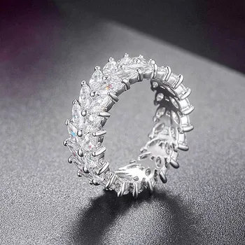 

Fashion Brilliant 925 Sterling silver Marquise Cut Olive Branch Big diamond Wedding Bands Ring For Women Jewelry