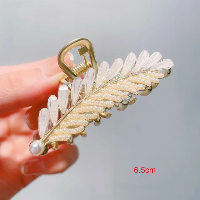 AWAYTR Rhinestone Metal Hair Claw Crab Clip For Women Girls Shiny Barrette Hairpin Crystal Pearl Hair Accessories Jewelry Gift 09d 6.5cm
