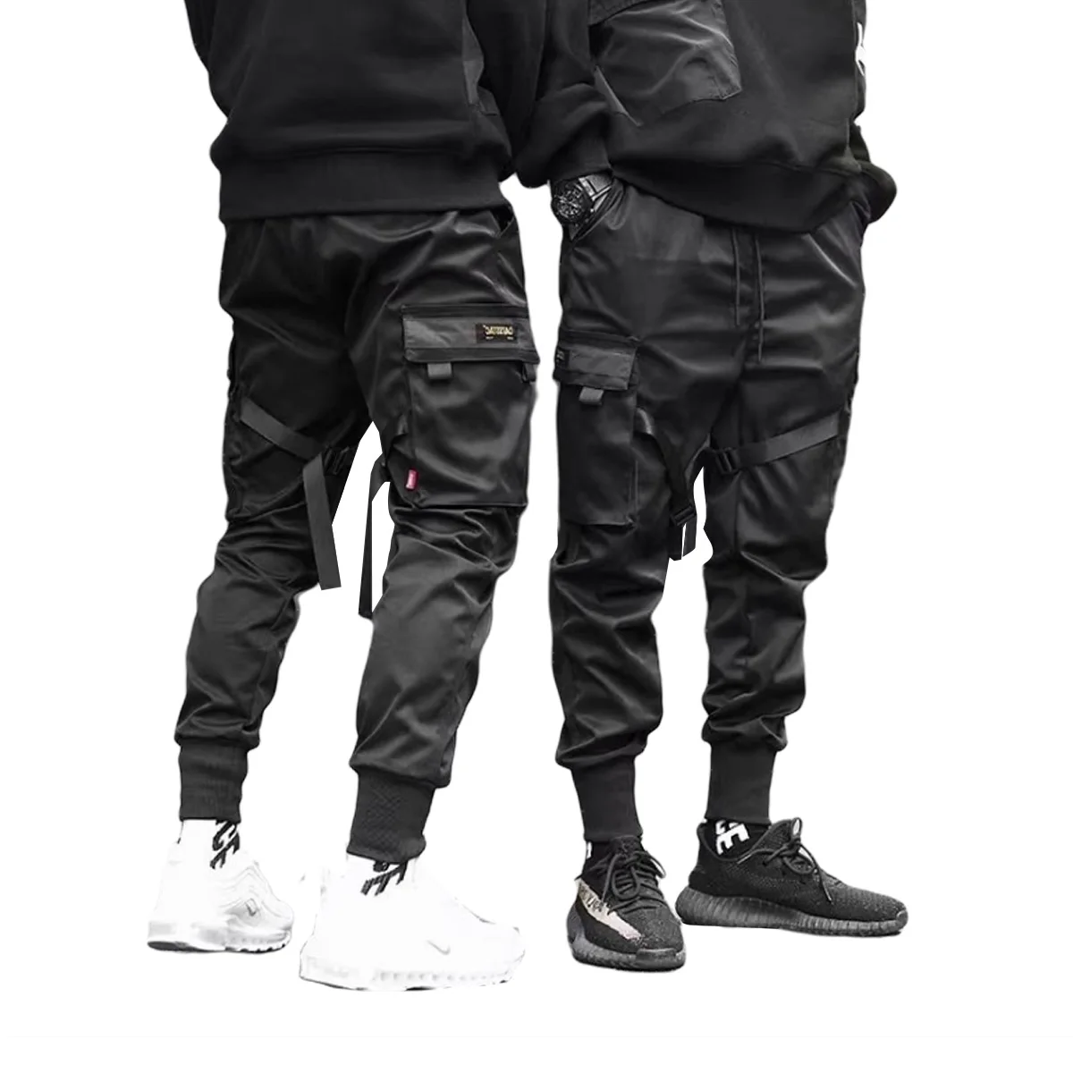

Men's Side Pockets Cargo Harem Pants 2021 Ribbons Black Hip Hop Casual Male Joggers Trousers Fashion Casual Streetwear Pants