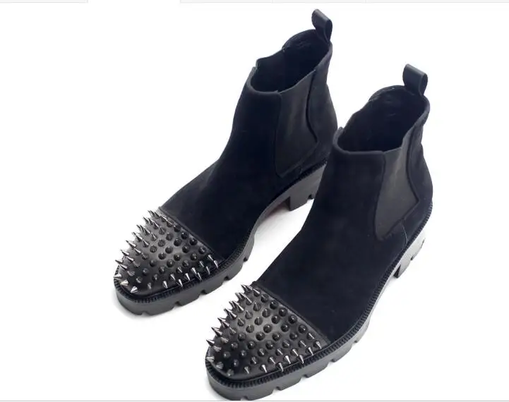 

New genuine leather rivet slip on men shoes black Chelsea boots shoes for men fashion Nubuck Leather men boots