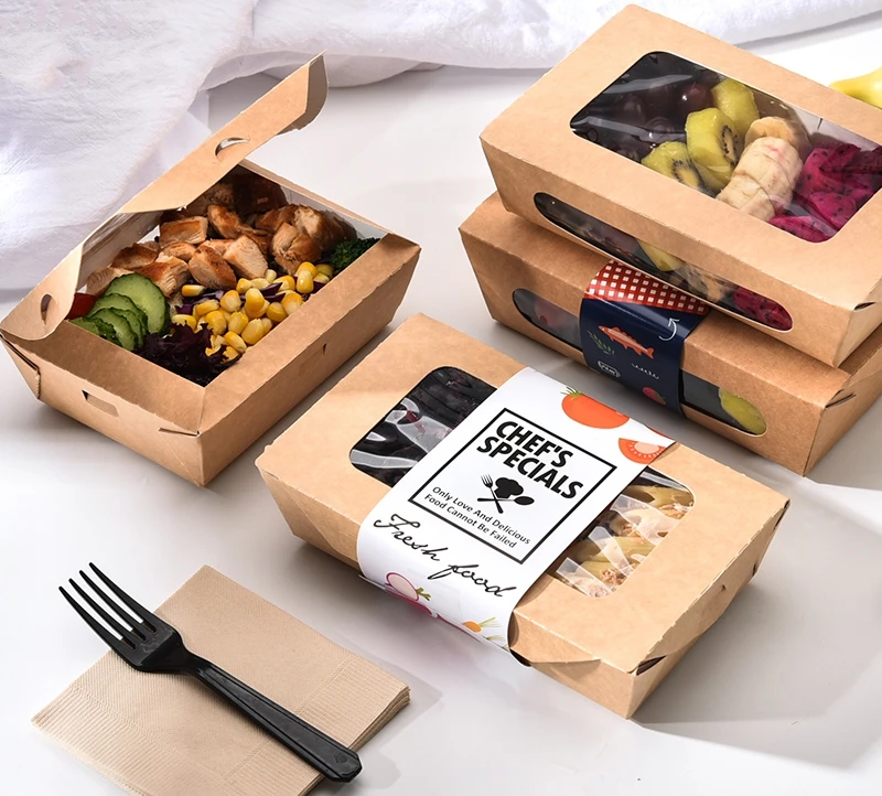 Free Shipping Catering Supplies, Kraft Paper Take Out Food Lunch Boxes