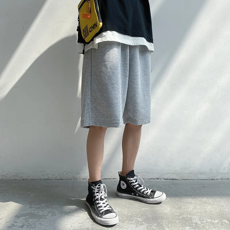 MRDONOO Men's Summer shorts Cotton Loose Large Size Solid Color Knee Length Pants Casual Elastic Waist Wide-Leg | Мужская одежда