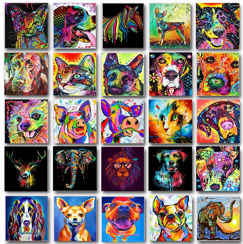 

Painting By Numbers Animal Set Colorful Oil Picture Drawing Canvas Frame Acrylic Paint For Adults Coloring By Number Decor Art