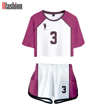 

Haikyuu!! Volley Ball Costume Tracksuits Two Piece Set Sexy Short Top and Middle Waist Shorts Pop Lady Fitness Summer Cosplay