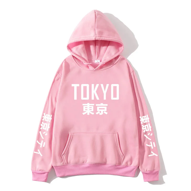 Новое поступление, толстовки в японском стиле Харадзюку, пуловер с принтом в виде города Токко, свитер в стиле хип-хоп, уличная одежда для мужчин/женщин, свитер с капюшоном - Цвет: Pink