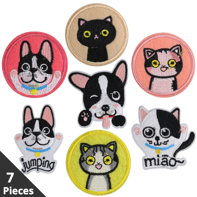 Cartoon Cat Dog Embroidery Appliqu Patch for Clothes Children Iron on Sticker Kid Patches Clothing Stripe Sewing Accessories | Дом и сад