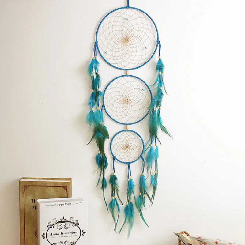 Rose red feather three ring big dream catcher home wall hanging handmade mother's day gift XR054 | Дом и сад