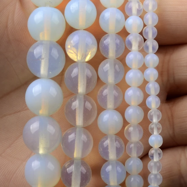 Natural Stone Beads 4-10mm Aquamarines Lava Opal Rose Quartzs Tiger Eye Moonstone Round Beads for Jewelry Making Diy Bracelet White Opal