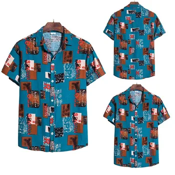 

2020 Ethnic Style Dark Flower Series Dishes Style Features European and American Plus-size Linen Printed Short-sleeved Shirt