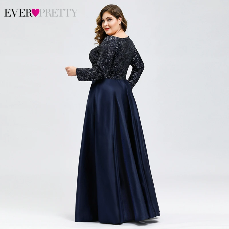 Атласные вечерние платья размера плюс, элегантные вечерние платья с глубоким v-образным вырезом и длинным рукавом EP00817